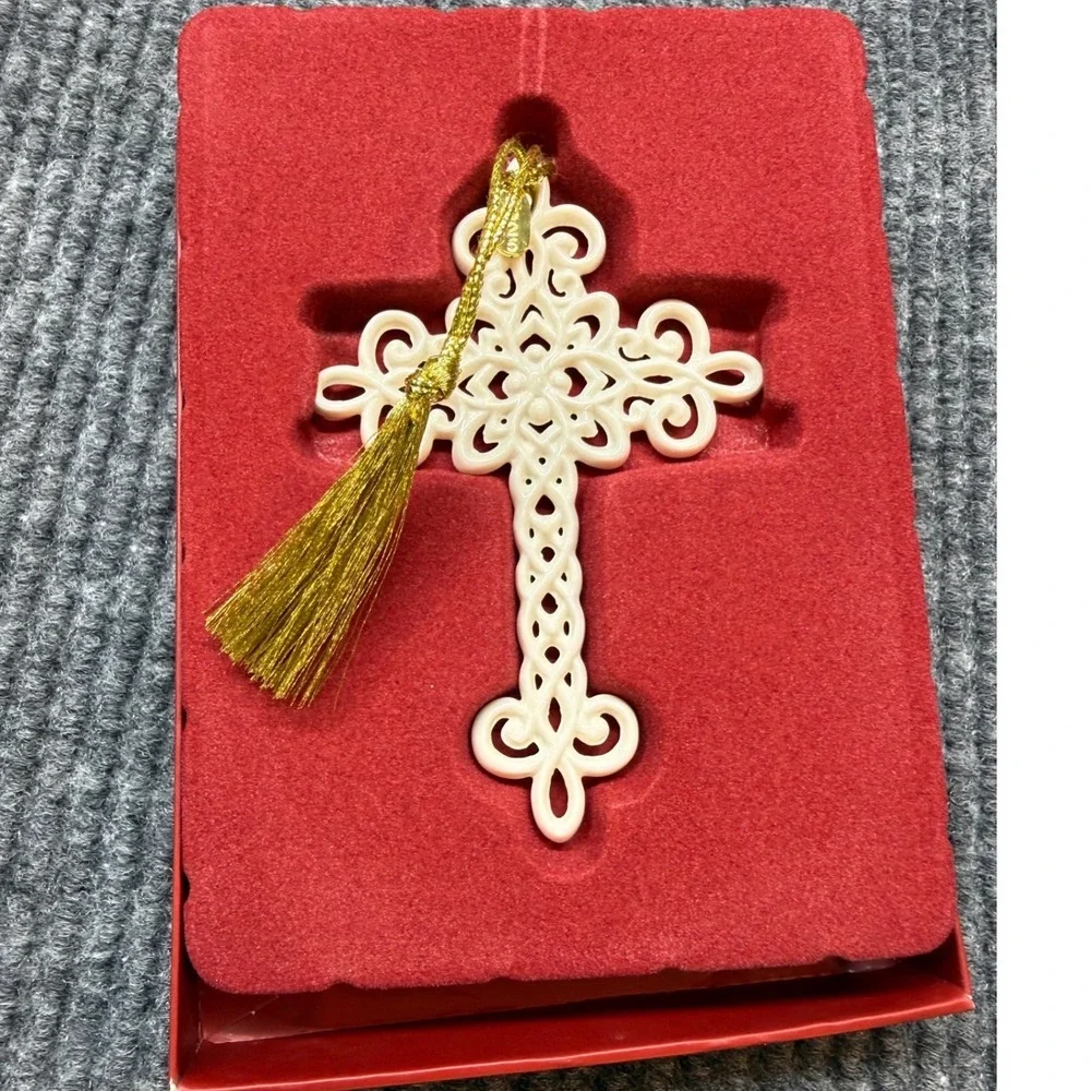 Lenox 2025 Snow Fantasies Cross Ornament Ivory Porcelain Gold Tassel
